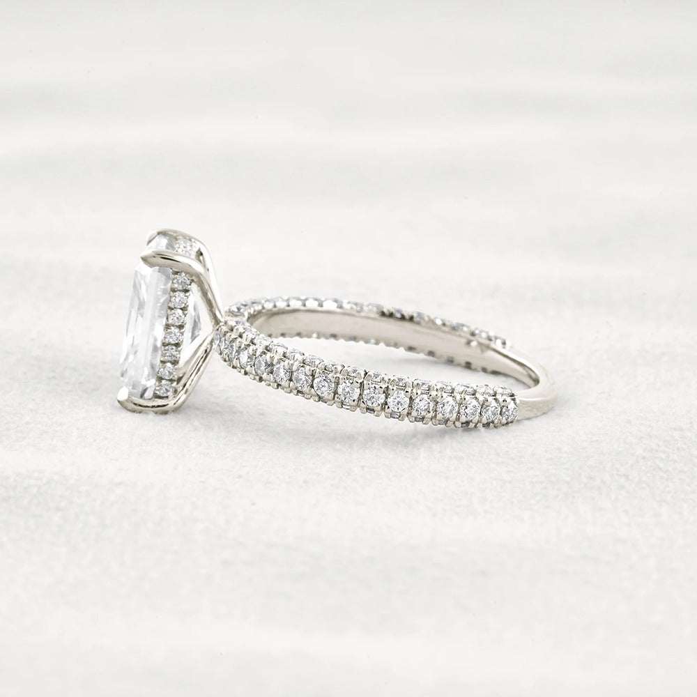 Lab Created Moissanite Diamond Radiant Cut Pave Set Ring