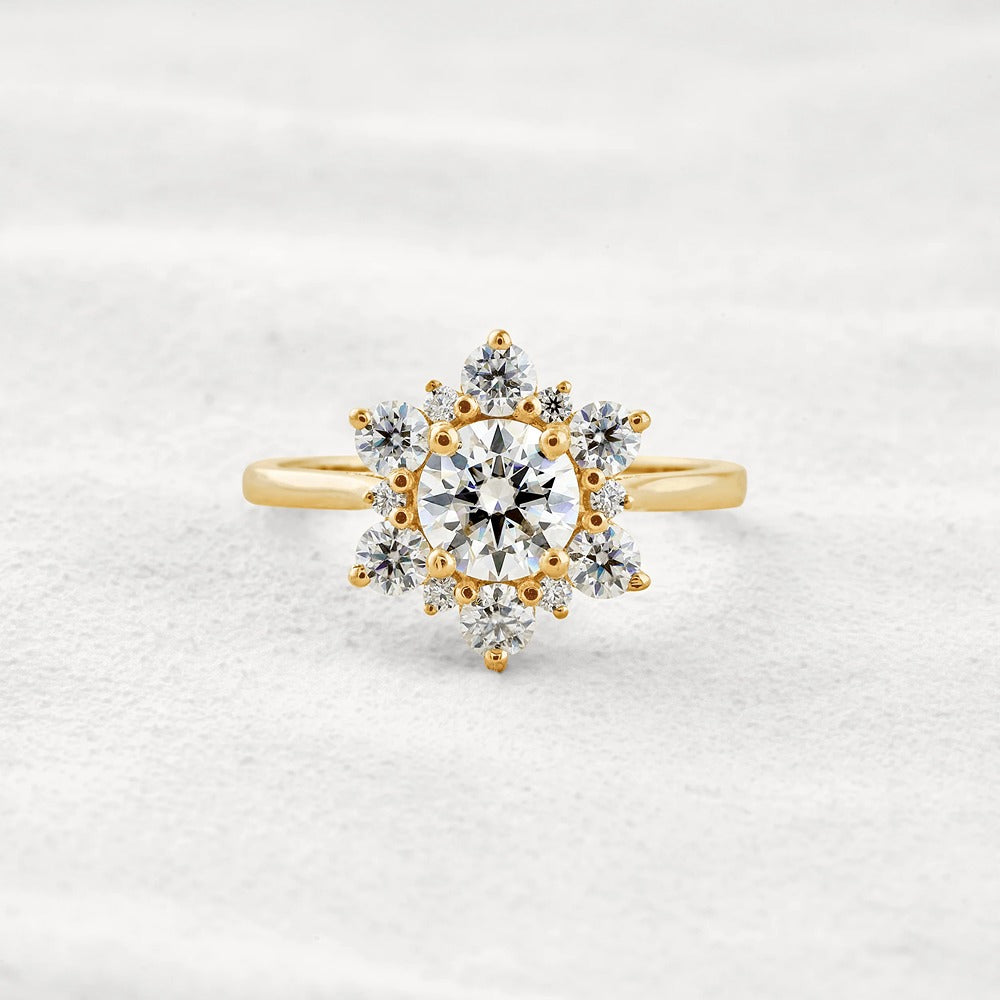 Round Cut Floral Halo Moissanite Diamond Wedding Ring