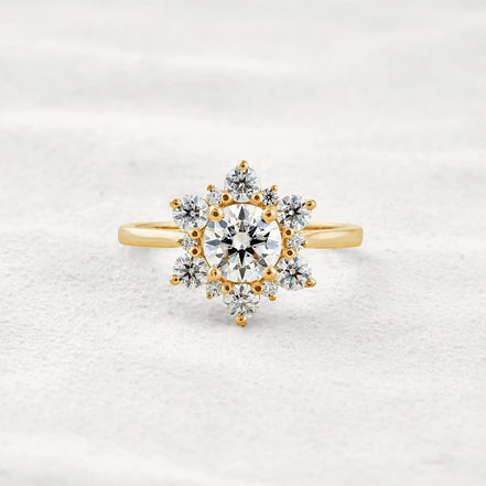 Round Cut Floral Halo Moissanite Diamond Wedding Ring