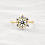 Round Cut Floral Halo Moissanite Diamond Wedding Ring