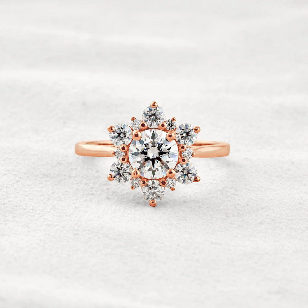 Round Cut Floral Halo Moissanite Diamond Wedding Ring