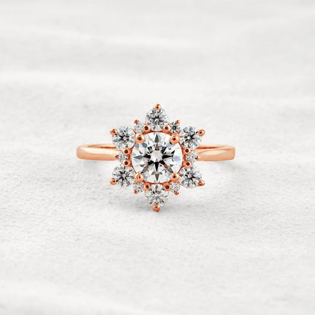 Round Cut Floral Halo Moissanite Diamond Wedding Ring