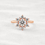 Round Cut Floral Halo Moissanite Diamond Wedding Ring