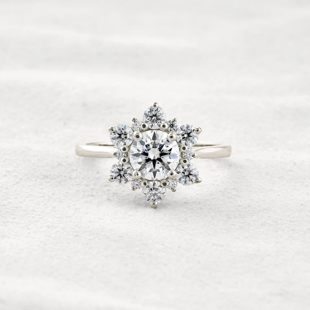 Round Cut Floral Halo Moissanite Diamond Wedding Ring