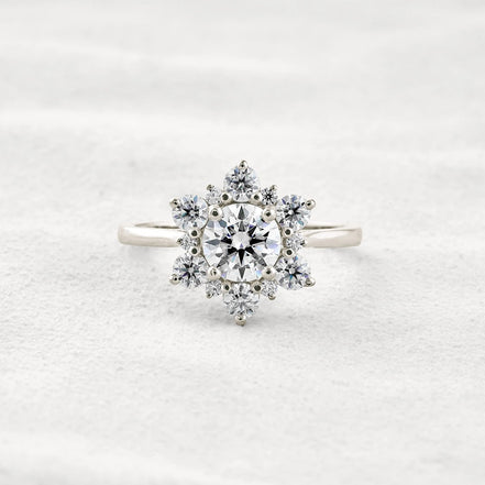 Round Cut Floral Halo Moissanite Diamond Wedding Ring