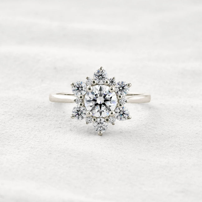Round Cut Floral Halo Moissanite Diamond Wedding Ring