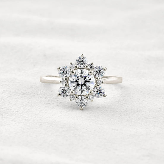 Round Cut Floral Halo Moissanite Diamond Wedding Ring