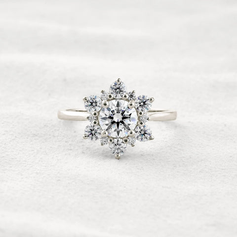 Round Cut Floral Halo Moissanite Diamond Wedding Ring