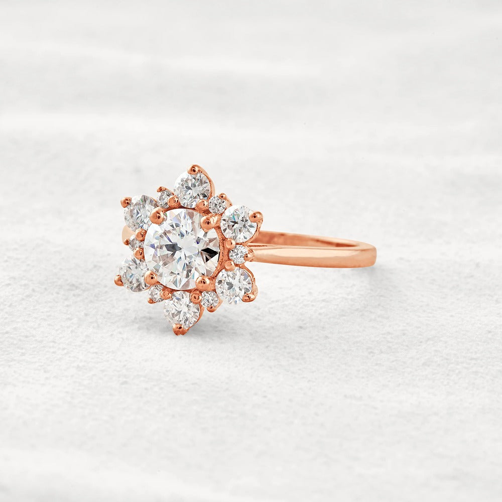 Round Cut Floral Halo Moissanite Diamond Wedding Ring