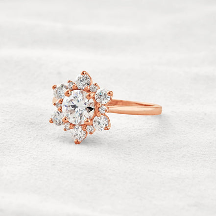Round Cut Floral Halo Moissanite Diamond Wedding Ring