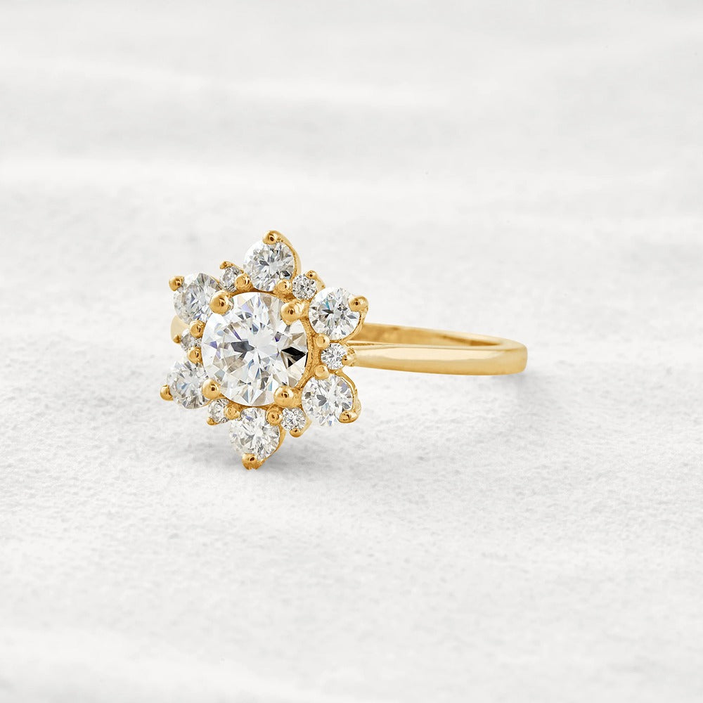 Round Cut Floral Halo Moissanite Diamond Wedding Ring