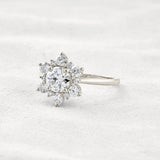 Round Cut Floral Halo Moissanite Diamond Wedding Ring