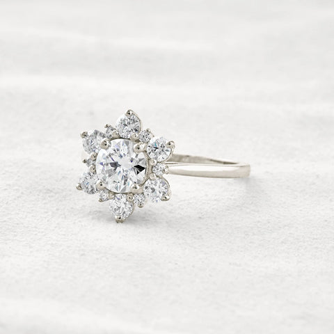 Round Cut Floral Halo Moissanite Diamond Wedding Ring