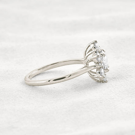 Round Cut Floral Halo Moissanite Diamond Wedding Ring