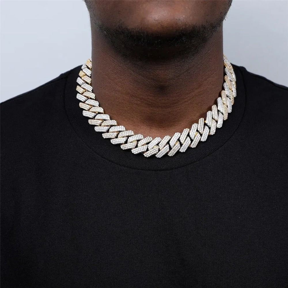 Dual Tone Moissanite 20MM Ice Out Cuban Liked Chain For Him