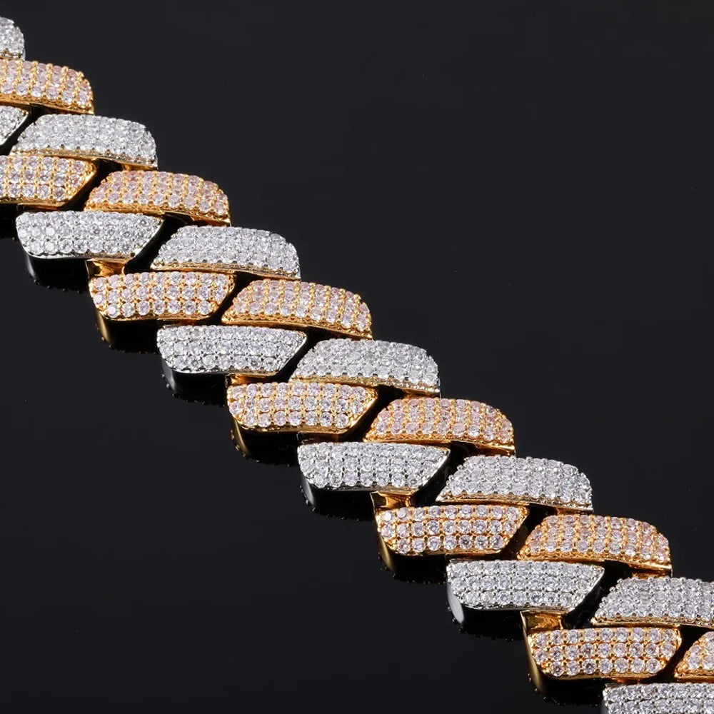 Dual Tone Moissanite 20MM Ice Out Cuban Liked Chain For Him