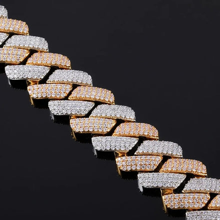 Dual Tone Moissanite 20MM Ice Out Cuban Liked Chain For Him