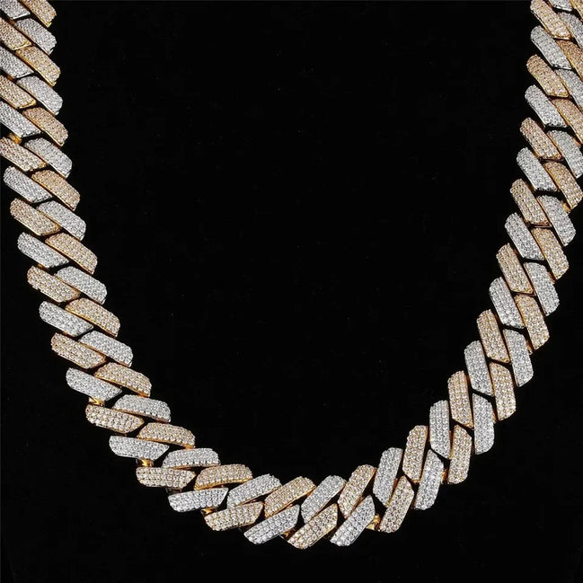 Dual Tone Moissanite 20MM Ice Out Cuban Liked Chain For Him
