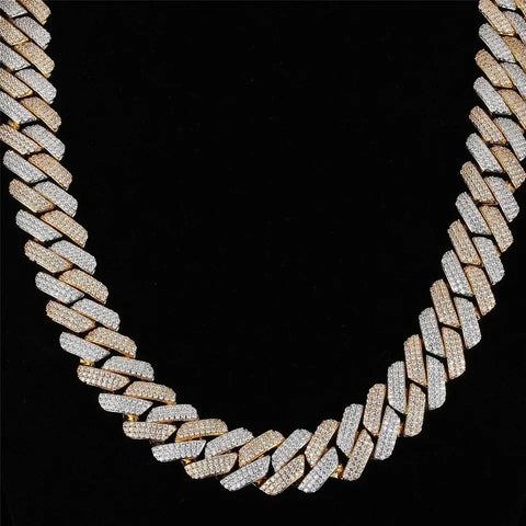 Dual Tone Moissanite 20MM Ice Out Cuban Liked Chain For Him