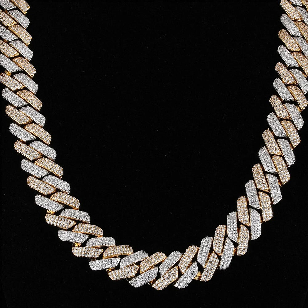 Dual Tone Moissanite 20MM Ice Out Cuban Liked Chain For Him