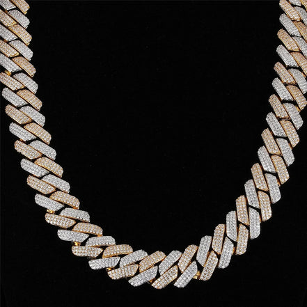 Dual Tone Moissanite 20MM Ice Out Cuban Liked Chain For Him