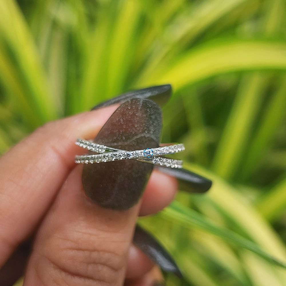 Round Cut Lab Grown Diamond Band Criss Cross Wedding Band