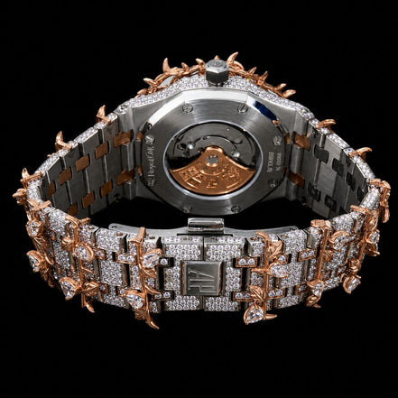 Dual Tone Leafe Style Moissanite Diamond Unique Style Men's Watch