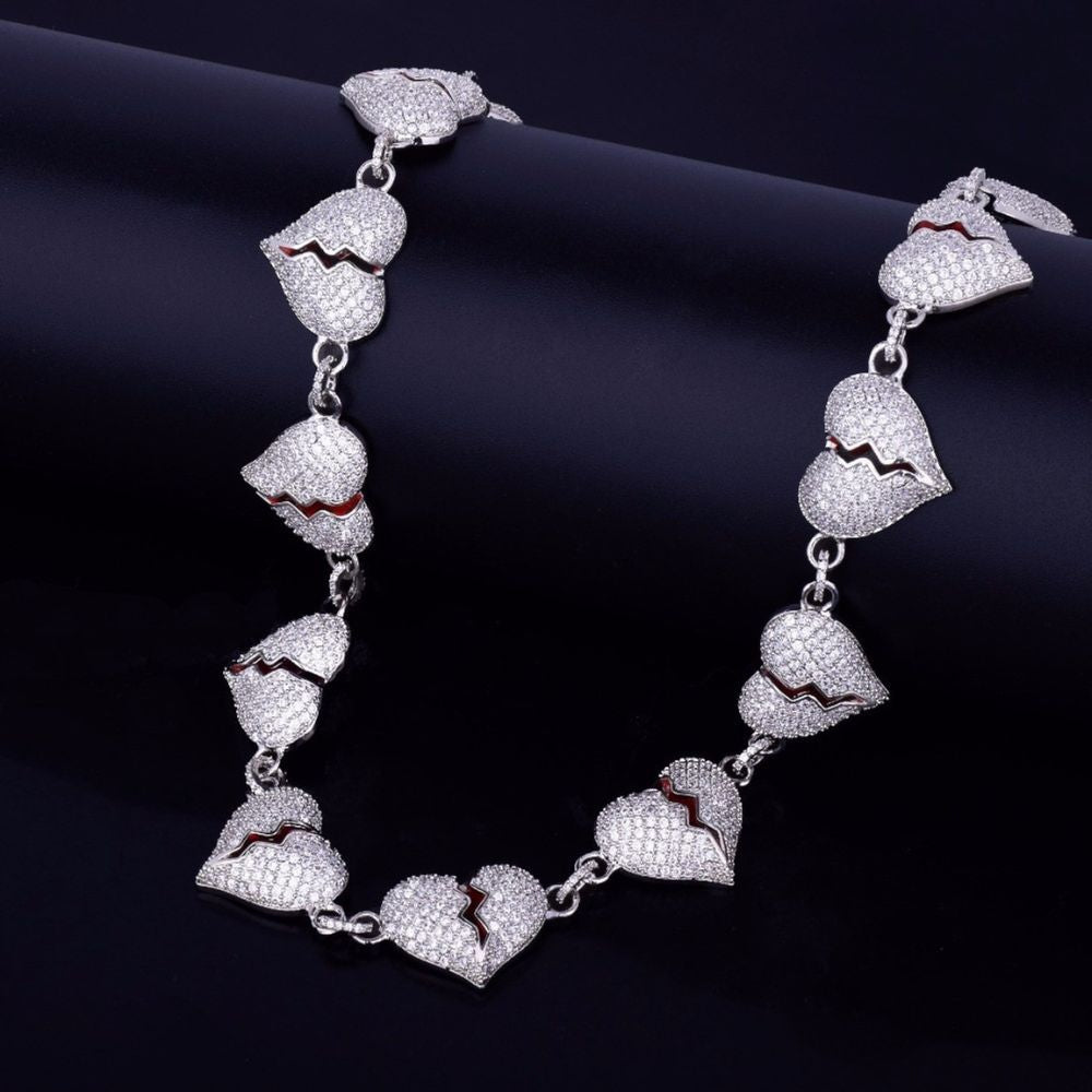 Iced Out Moissanite Diamond Broken Heart Cuban Chain