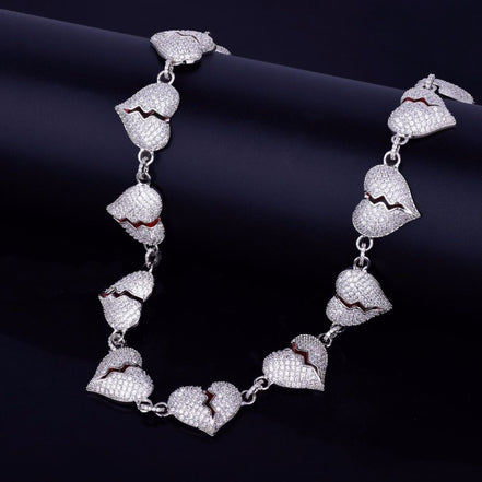 Iced Out Moissanite Diamond Broken Heart Cuban Chain