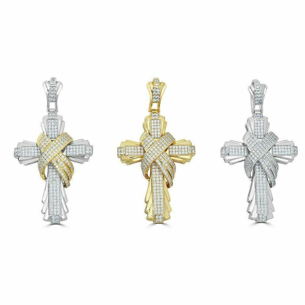 Hip Hop Iced Crossover Cross Moissanite Pendant