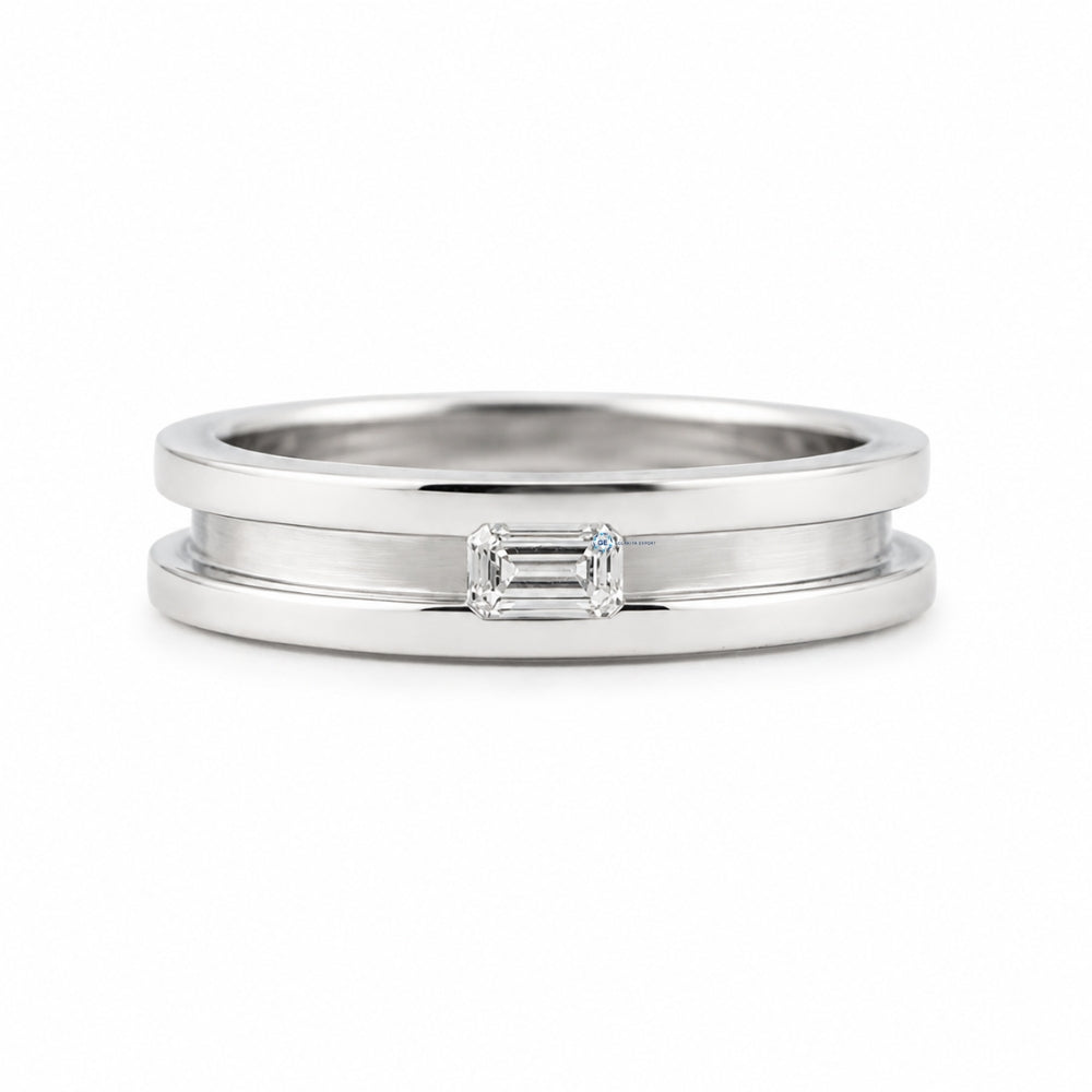 Emerald Cut Moissanite Bezel Set Solitaire Men's Ring