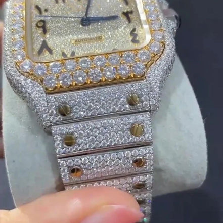 Moissanite Dual Tone Wrist Watch For Men's