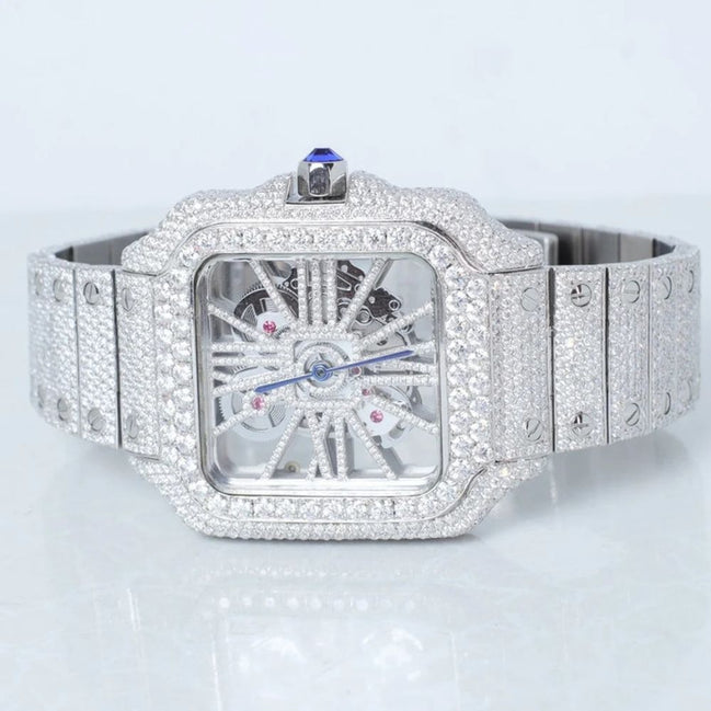 Skeleton Full White Moissanite Watch for Men's