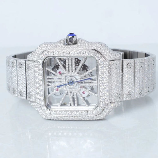 Skeleton Full White Moissanite Watch for Men's