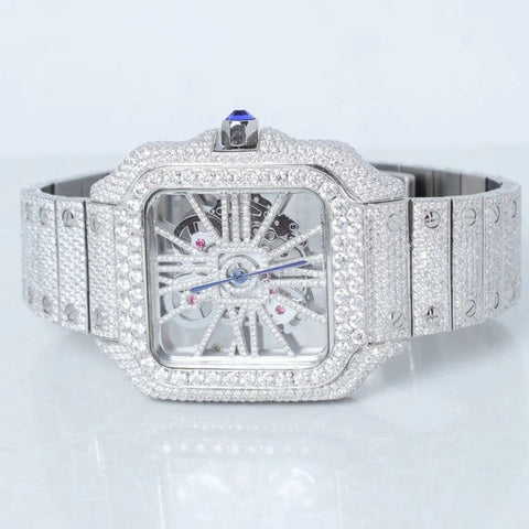 Skeleton Full White Moissanite Watch for Men's