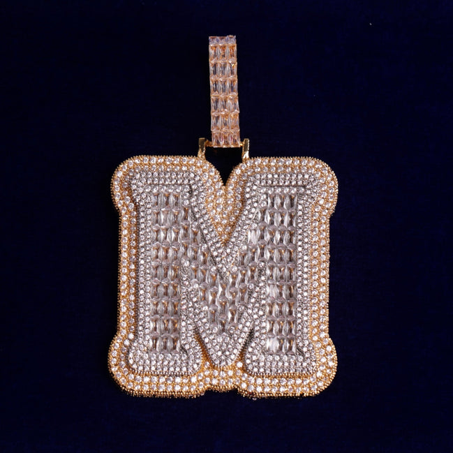 Iced Single Initial Letters A-Z Baguette Hip Hop Necklace For Women