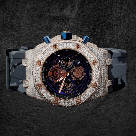 Rubber Strap Iced Out Moissanite Diamond Wrist Watch