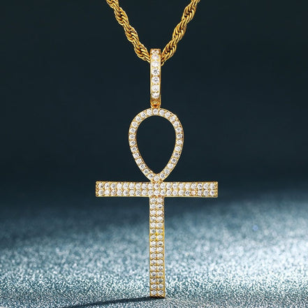 Round Cut Moissanite Ankh Cross Iced Out Pedant For Men's