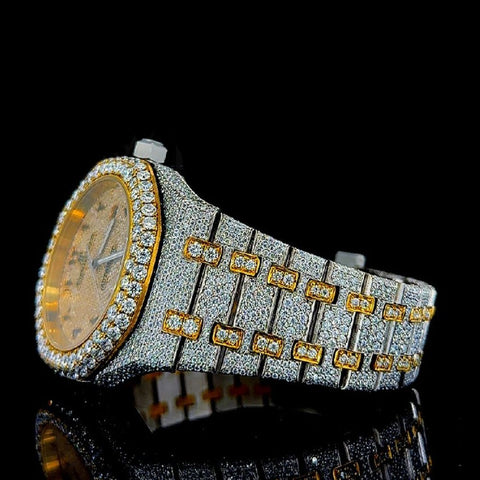 Dual Tone Arabic Numeric Moissanite Diamond Hip Hop Watch