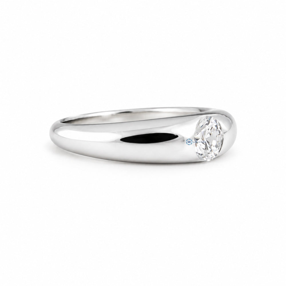 Men's Round Cut Moissanite Solitaire Ring in 14K White Gold