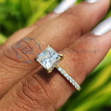 14K Yellow Gold Hidden Halo Princess Cut  Engagement Ring
