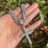 Baguette Moissanite Hip Hop Bling Cross Pendant Chain