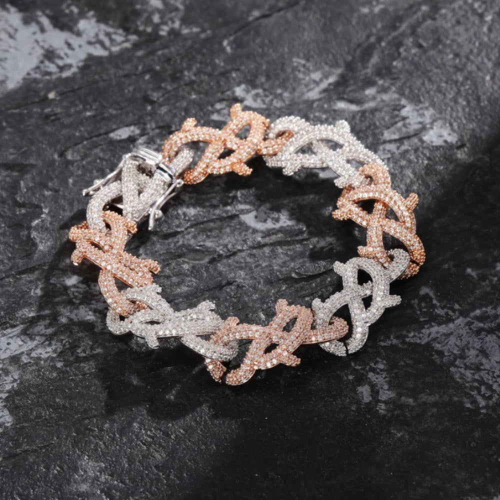 925 Sterling Silver Moissanite Crown Of Thorns Bracelet