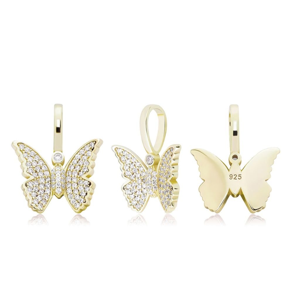 925 Sterling Silver Moissanite Diamond Butterfly Pendant