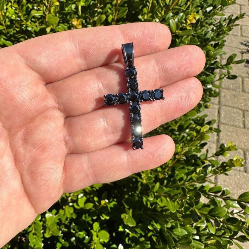 Black Moissanite Diamond Tennis Cross Pendant