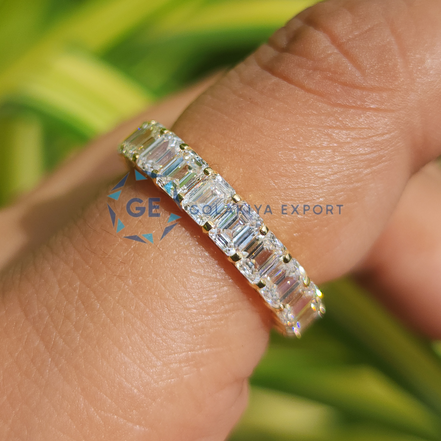 Full Eternity Emerald Cut Lab Grown Diamond Wedding  Band