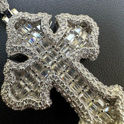 Moissanite Bagutte Diamond Cross Silver Pendant