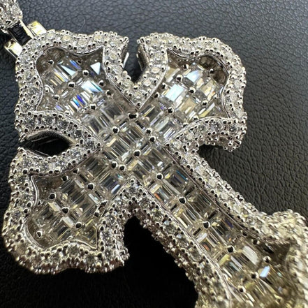 Moissanite Bagutte Diamond Cross Silver Pendant
