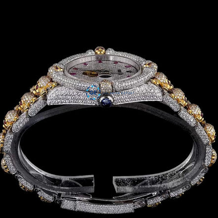 Dual Tone Bust Down Moissanite Luxury Skull Hip Hop Watch