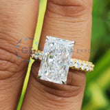 Lab Created Diamond Ring Radiant Cut Double Hidden Halo Ring